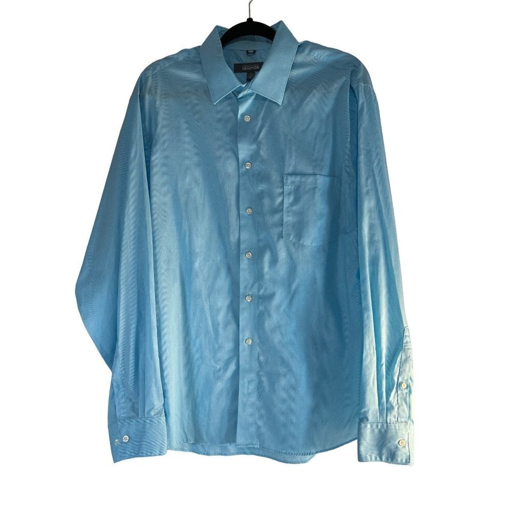 Kenneth Cole Reaction Mens Checked Shirt Blue Size XL 17-17.5 36-37